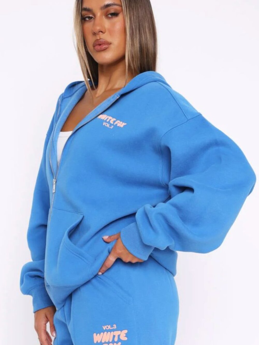 White Fox Offstage Zip Front Hoodie